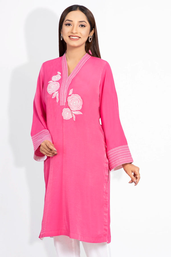 Kurti With Floral Applique Work