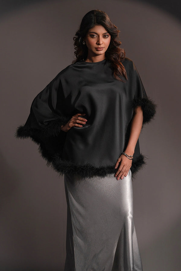 Luxe Feather-Trim Cape