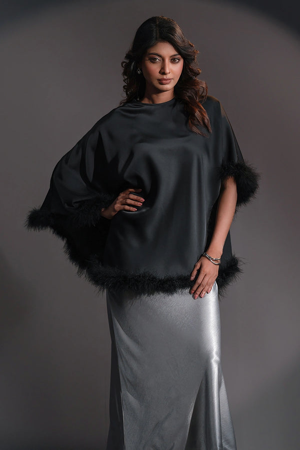Luxe Feather-Trim Cape