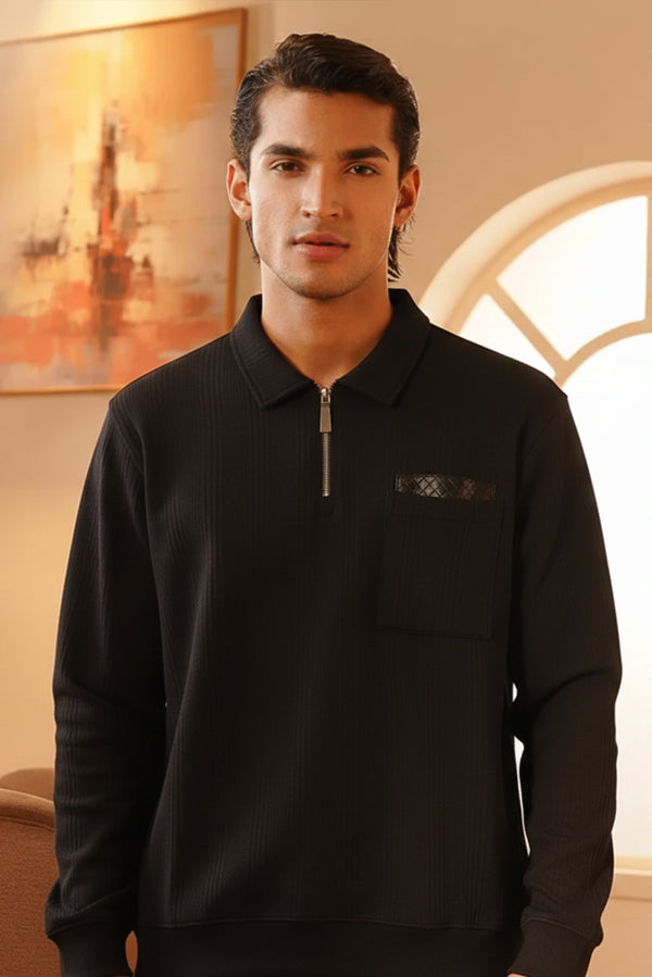 Textured Zip-Collar Sweatshirt