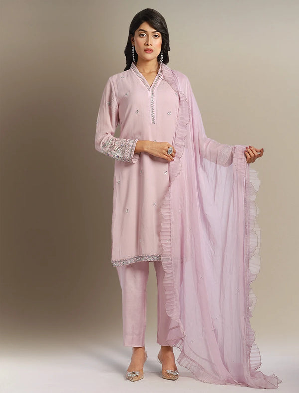 Zardozi Worked 3pcs With Frill Dupatta
