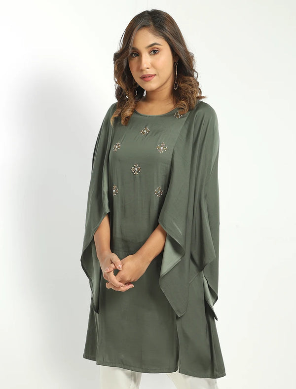 Zardozi Worked Kurti With Cape Sleeve