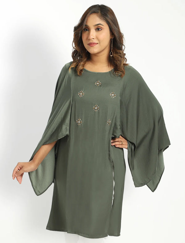 Zardozi Worked Kurti With Cape Sleeve