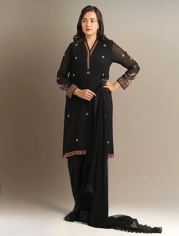 Zardozi Worked 3pcs With Frill Dupatta