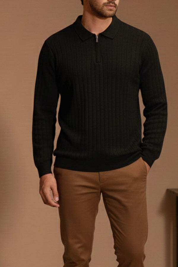 Premium Ribbed Quarter-Zip Knit Sweater
