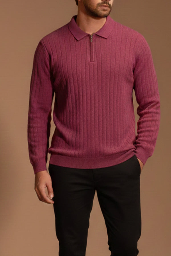 Premium Ribbed Quarter-Zip Knit Sweater