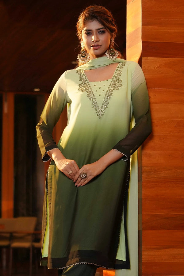 Embroidered Shaded 3 Pcs Set