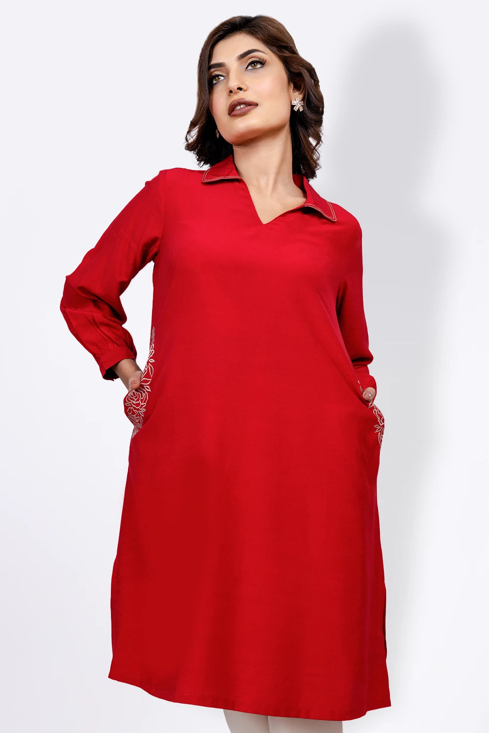 Embroidered Kurti With Pockets
