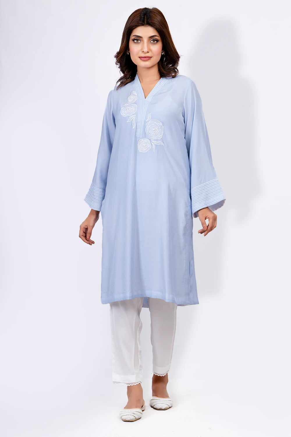Kurti With Floral Applique Work