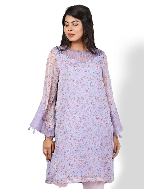 Chiffon Printed Kurti With Transparent Neck