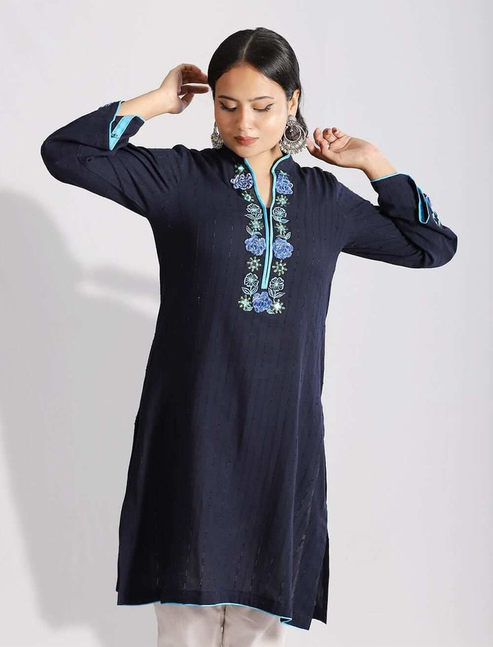 3d Embroidered Cotton Kameez - Blucheez