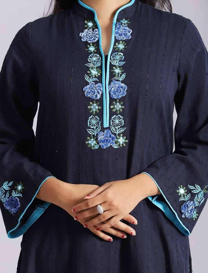 3d Embroidered Cotton Kameez - Blucheez