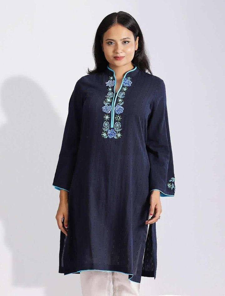 3d Embroidered Cotton Kameez - Blucheez