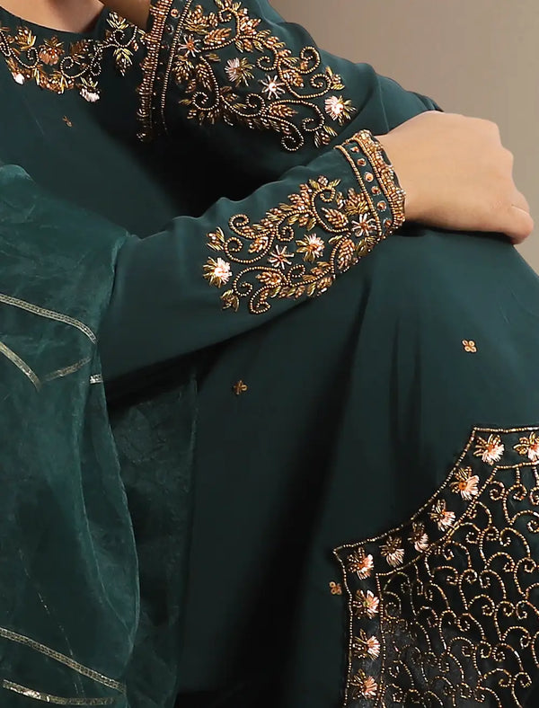 Zardozi Worked 3pcs With Organza Dupatta