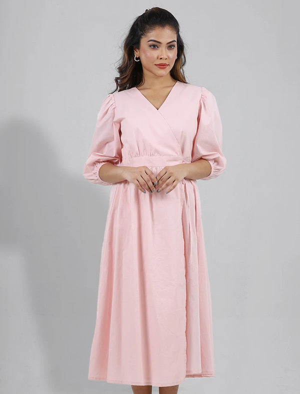 Puff Sleeve Wrap Dress