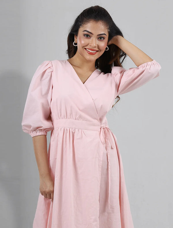 Puff Sleeve Wrap Dress