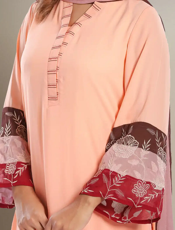 Embroidered 3pcs With Contrast Panel