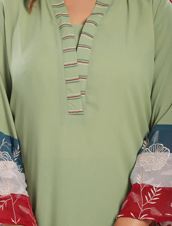 Embroidered 3pcs With Contrast Panel