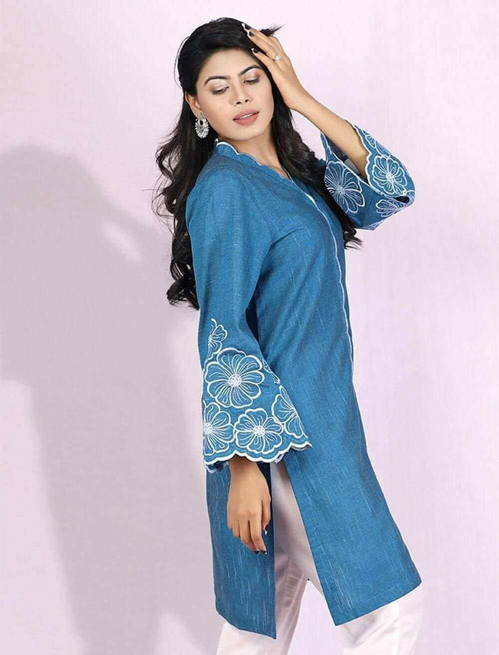 Embroidered Cotton Kurti - Blucheez