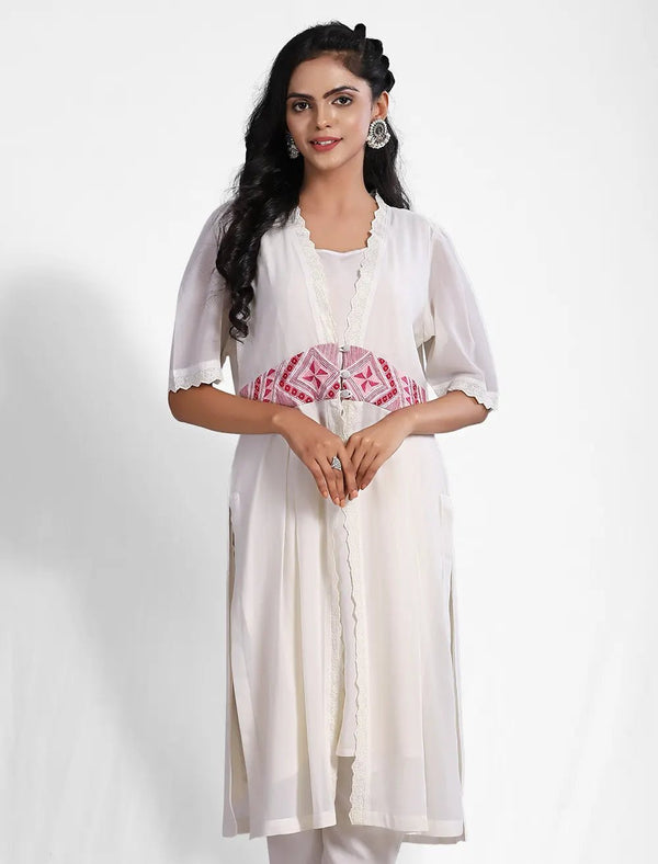 Embroidered Long Shrug Set - Blucheez