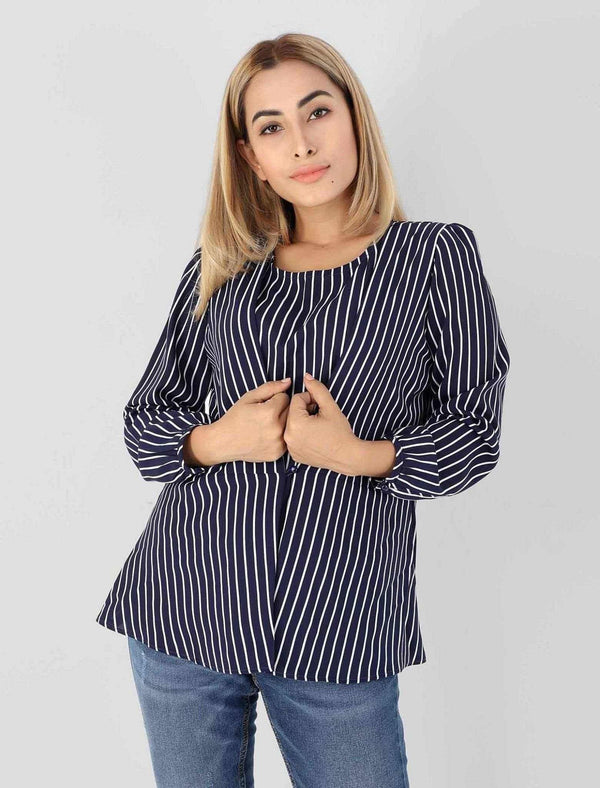 Georgette Top With Stripe - Blucheez