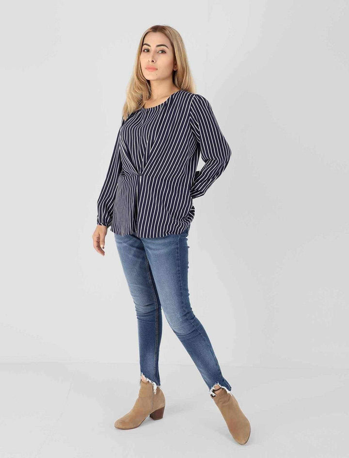 Georgette Top With Stripe - Blucheez