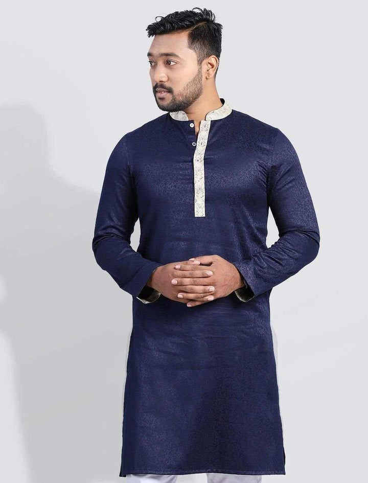 Printed Contrast Slim Fit Panjabi - Blucheez