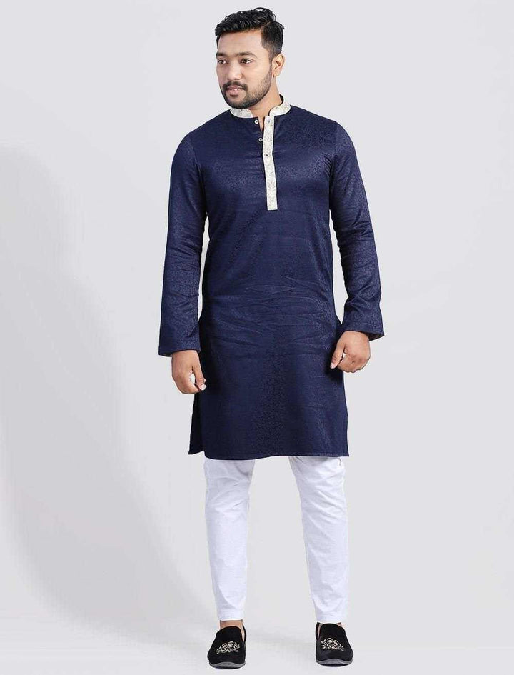 Printed Contrast Slim Fit Panjabi - Blucheez