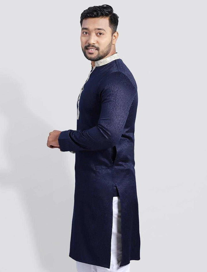 Printed Contrast Slim Fit Panjabi - Blucheez