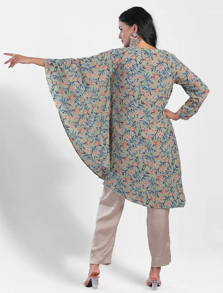 Printed Kaftan With Zardozi Pant - Blucheez