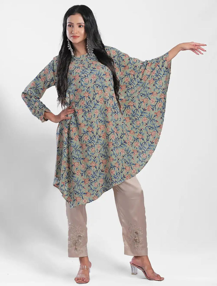 Printed Kaftan With Zardozi Pant - Blucheez