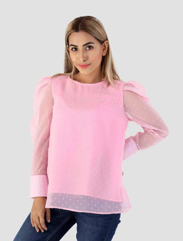 Puff-sleeved Jacquard Top - Blucheez