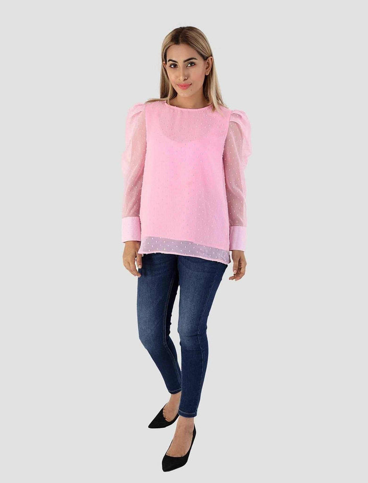 Puff-sleeved Jacquard Top - Blucheez