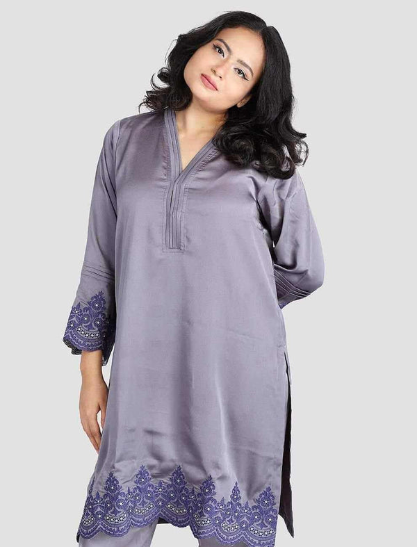 Regular Fit Embroidered Kameez - Blucheez