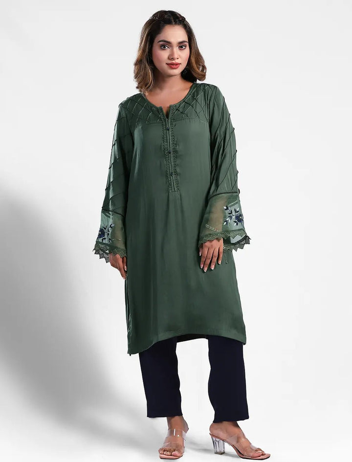 Solid Kurti With Sequin Work - Blucheez