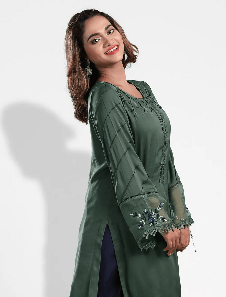 Solid Kurti With Sequin Work - Blucheez