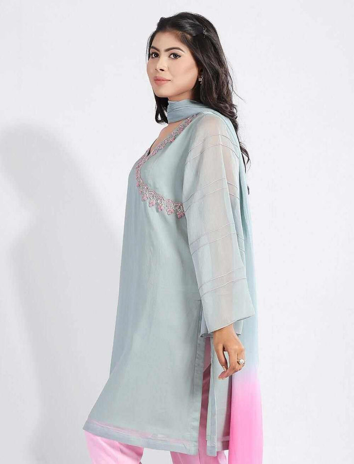 Zardozi Worked Kurti With V Neck - Blucheez